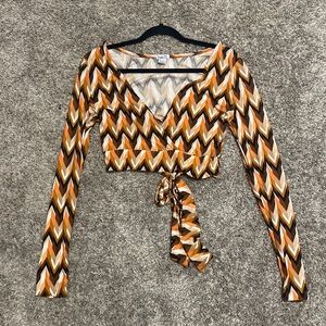 Multi color top deep plunge and tie up back